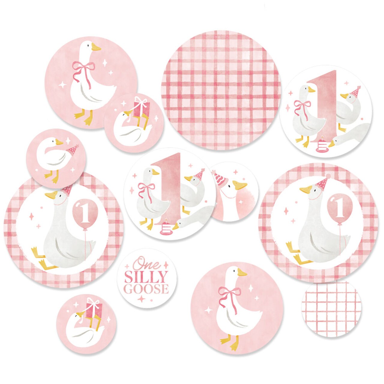 Big Dot of Happiness One Silly Goose Pink Large Confetti, Girl 1st Birthday Party Table Decorations, Giant Confetti Centerpiece - 27 Count Circles